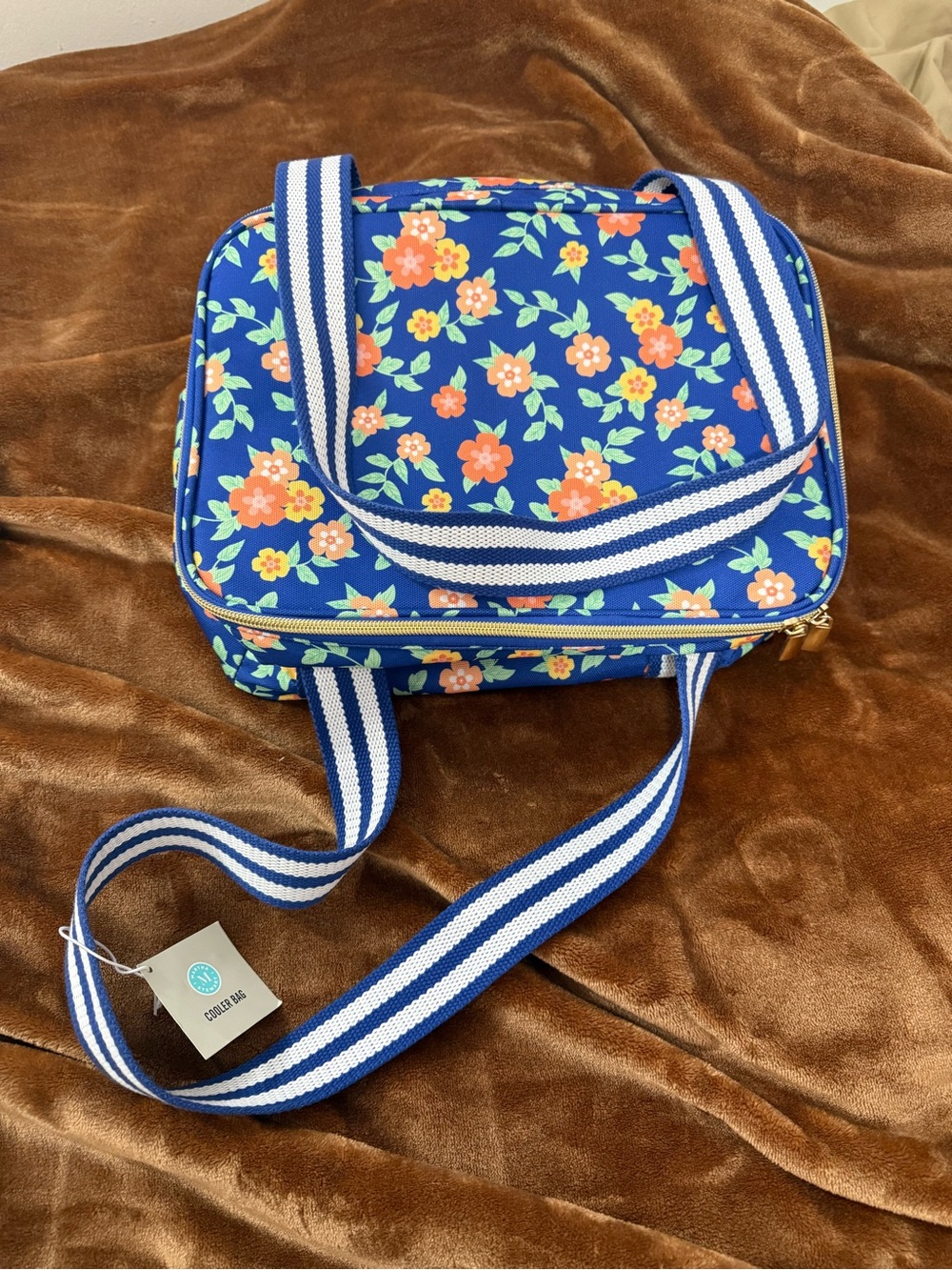 Martha Stewart Blue Floral Crossbody Bag with Striped Strap